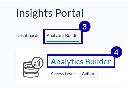 Analytics builder tab and analytics building link