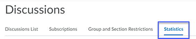 Screenshot of Discussions menu, indicating Statistics item selected.