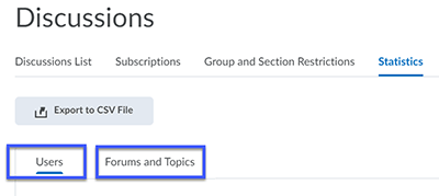 Screenshot of Statistics page, indicating to select either Users or Forums and Topics tab.