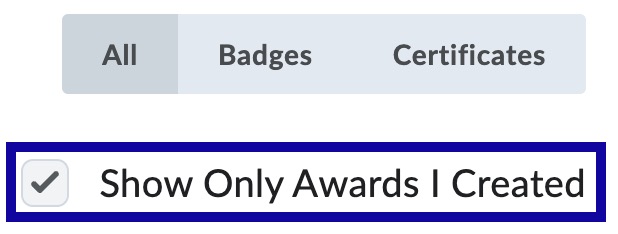 Location of checkbox to Show Only Awards I Created.