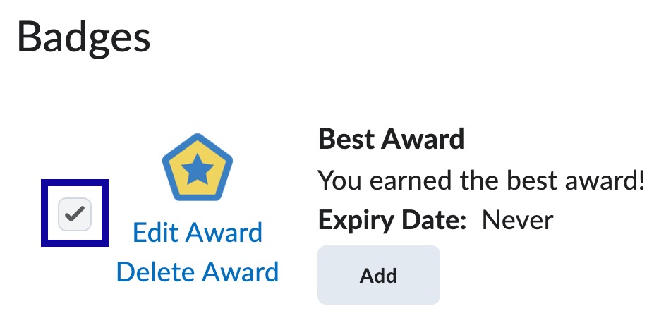 Screenshot highlighting the checkbox next to an example Award.