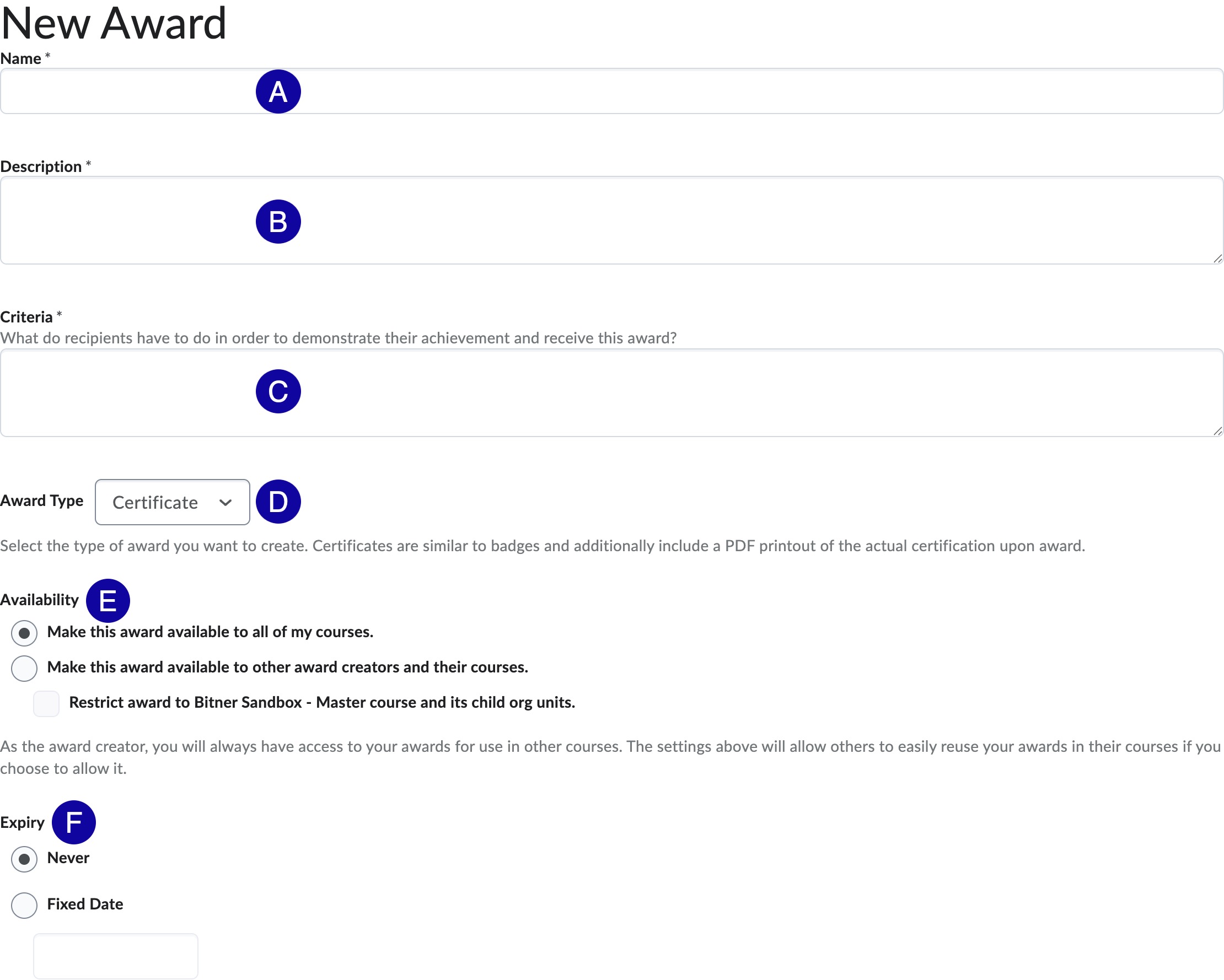 Screenshot of the New Certificate options.