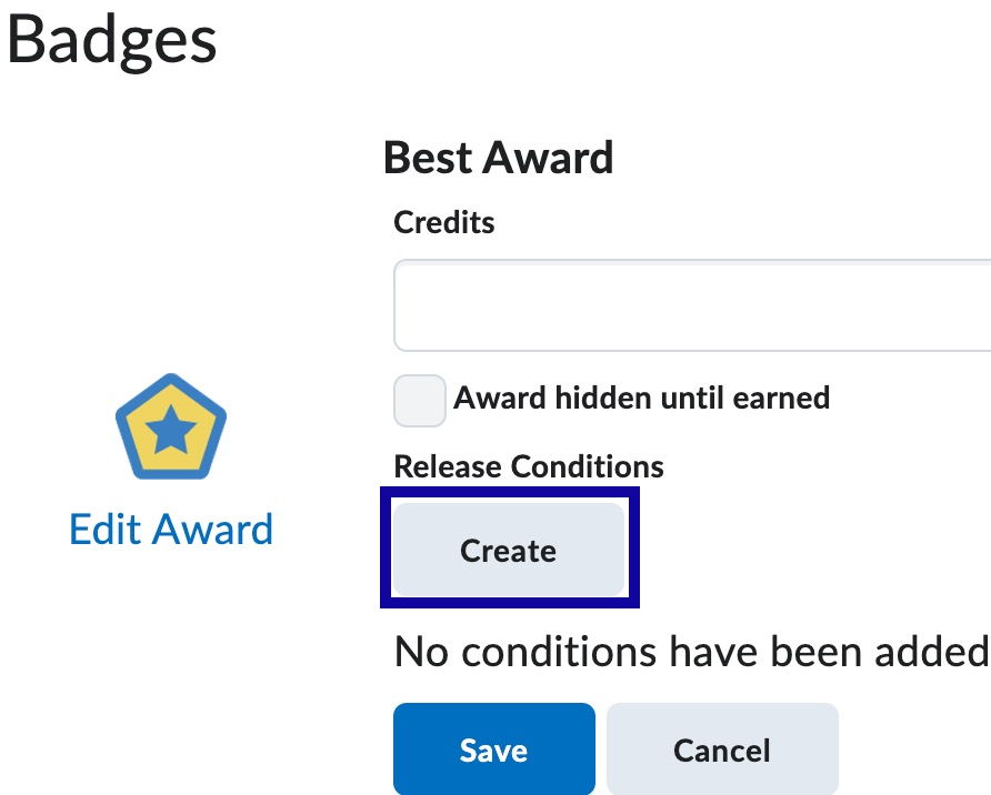 Select Create button under Release Conditions section.