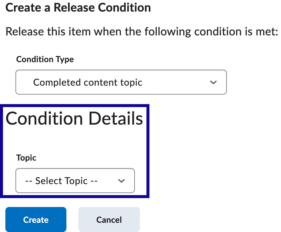 Selecting Conditions Details from the dropdown.