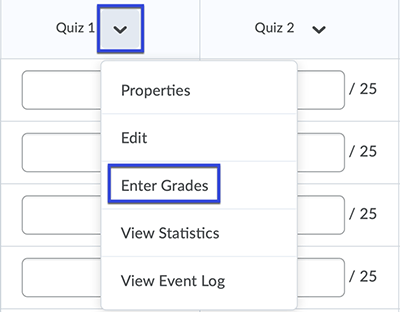 Item in which to leave feedback for with Enter Grades selected from the drop-down menu.