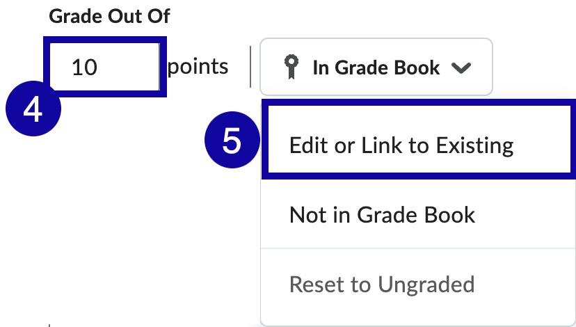 Enter max points and select Edit or Link to Existing from the In Grade Book menu.