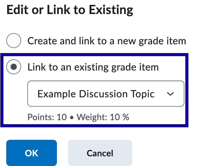 Select Link to an existing grade item radio button and select the topic to link