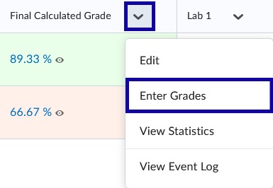 Enter Grades selected from the drop down.