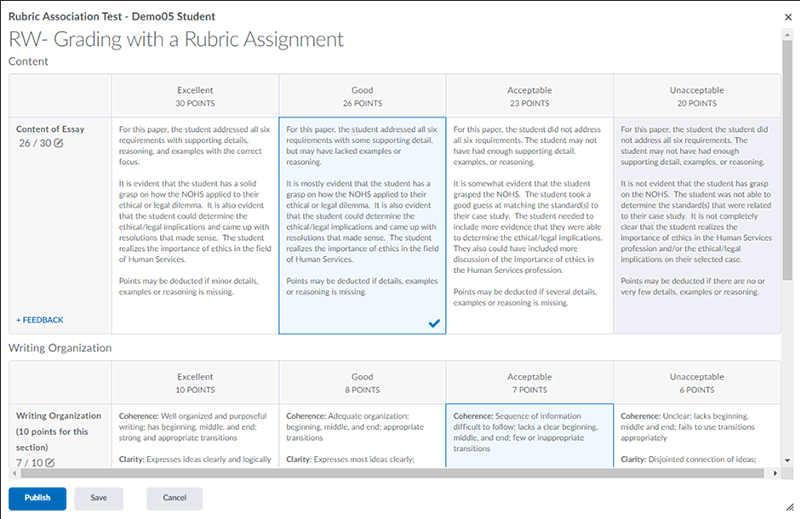 Grading an assignment with a rubric