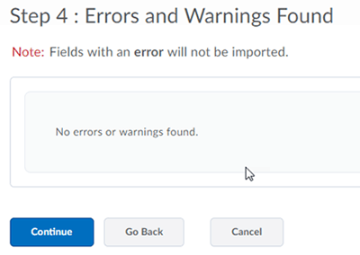 No errors found, Continue selected.