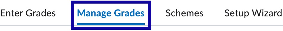 Grades edit options with Manage Grades selected.