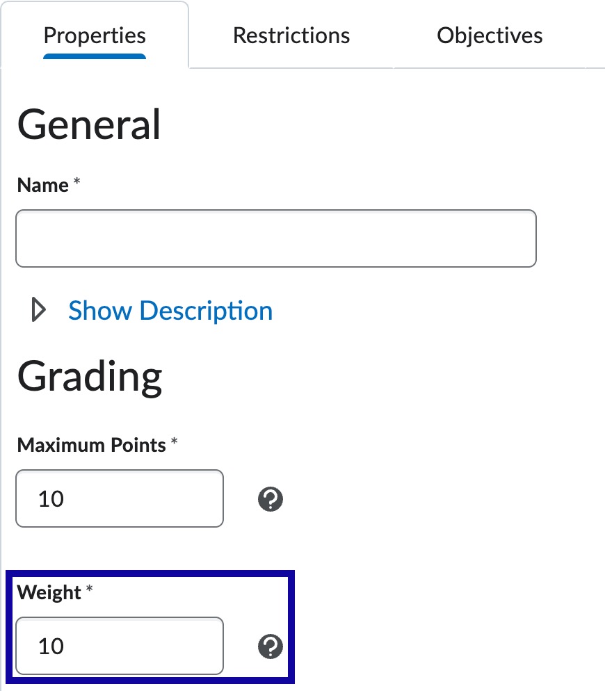 Weight in percentage entered.