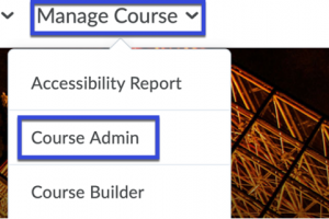 Manage course dropdown with course admin hightlighted