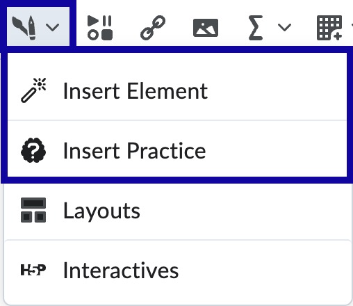 Select Insert Elements or Insert Practices