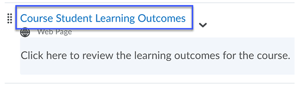 Course student learning outcomes link selected