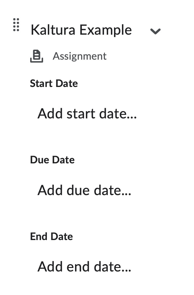 Start, Due, and End date fields for a content topic