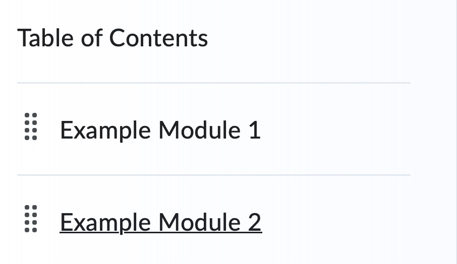 Table of Contents and modules in a D2L course