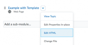 Drop-down expanded with Edit HTML selected.