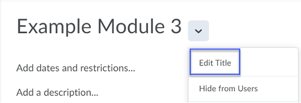 Content topic drop-down menu showing location of the Edit Title option.