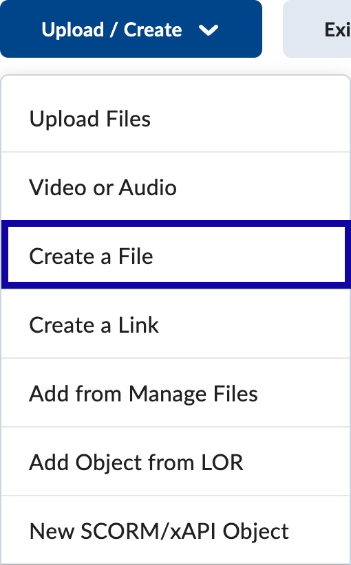 Content upload/create menu