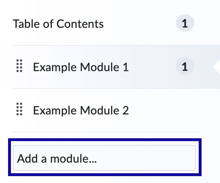Table of Contents and modules in a D2L course