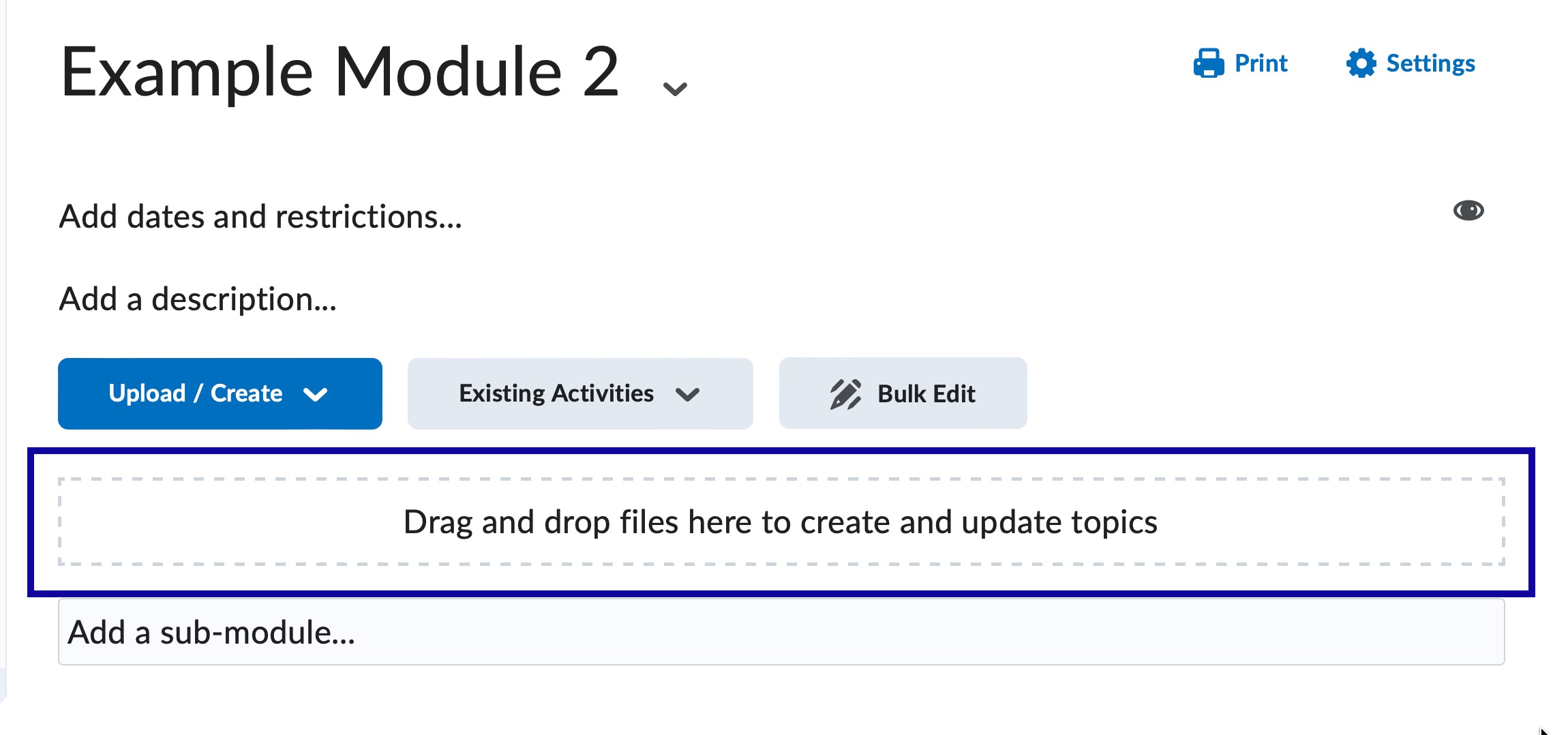 The drag and drop area of a module