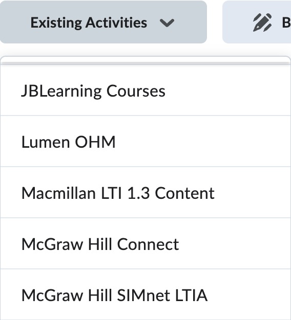 Existing module dropdown list