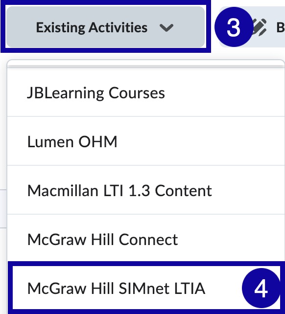 Existing module dropdown list