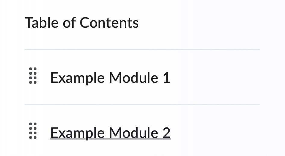 Table of Contents and modules in a D2L course