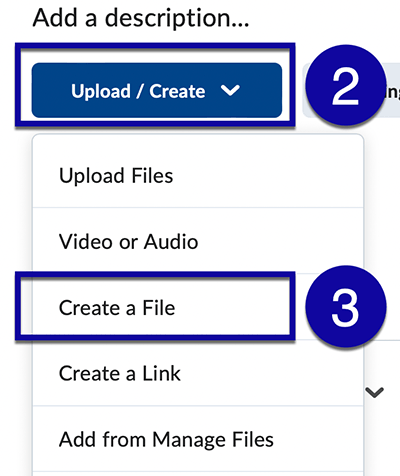 Content upload/create menu