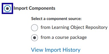 Radio button for Import Components selected.