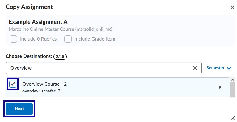 copy assignment checkbox
