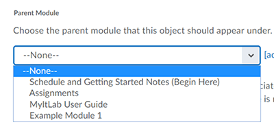 Select the parent module from the drop-down menu for where the object should appear.