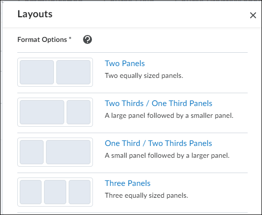 Layout option panels