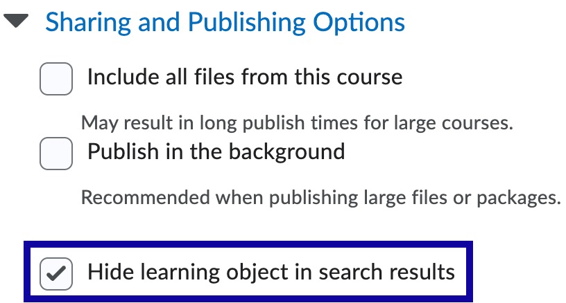 Hide learning object in search results