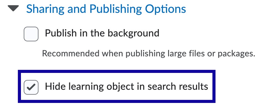 Hide learning object in search results