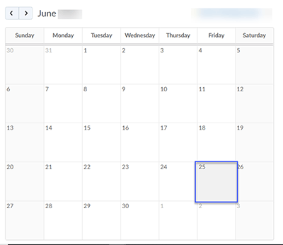 Screenshot of a Calendar showing a date selected.