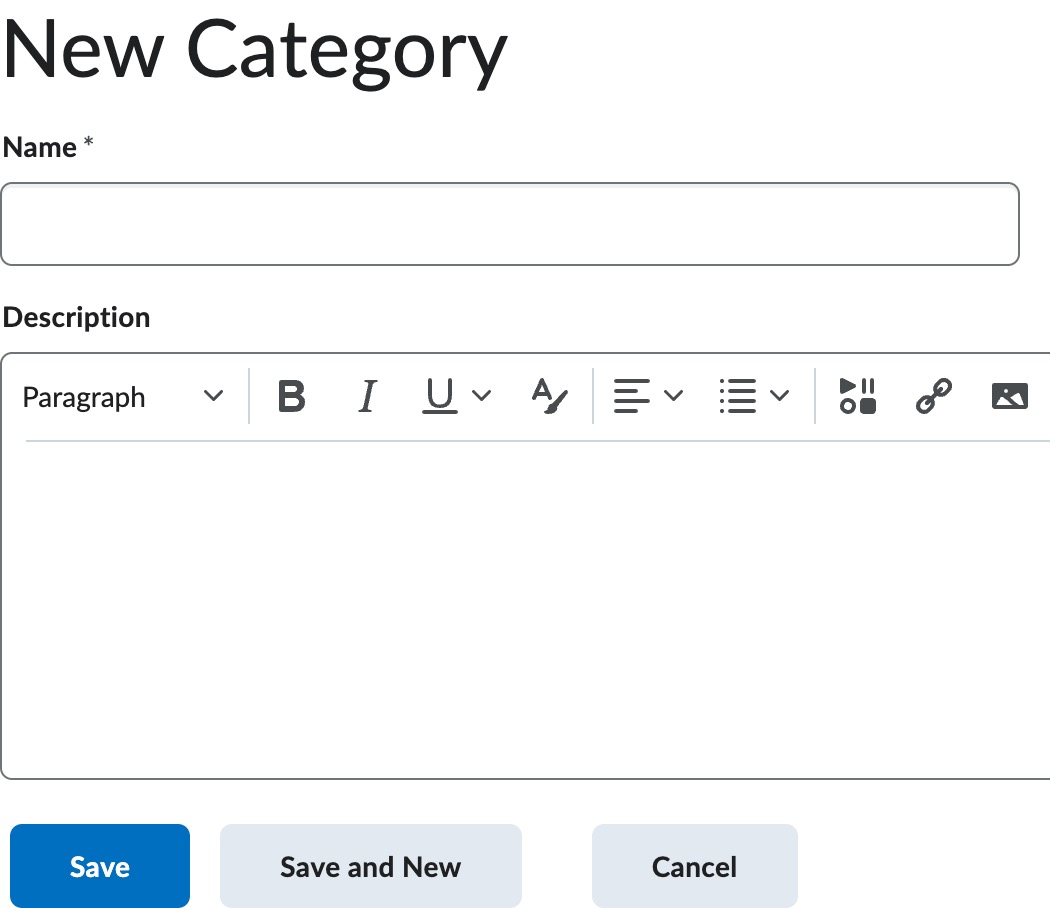 Enter name and description of new category