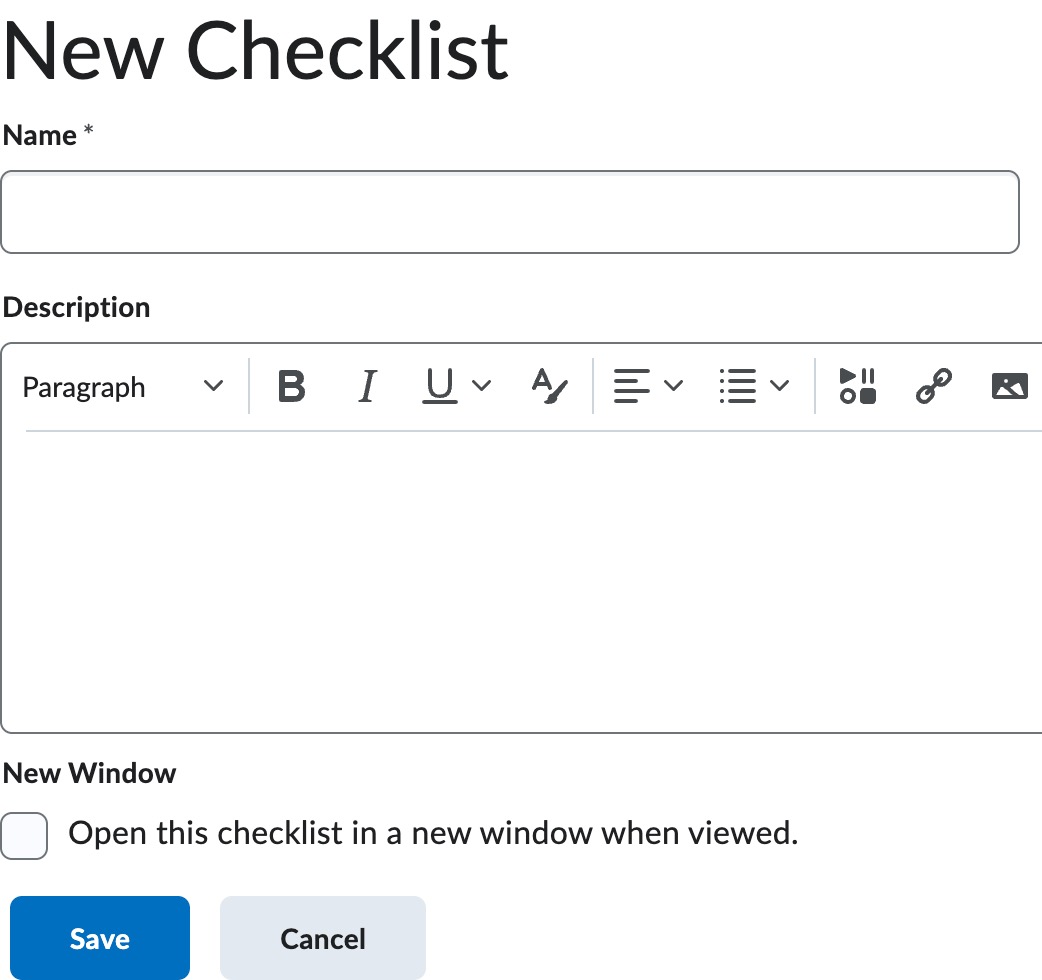 New checklist details