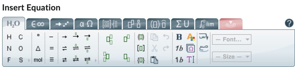 Chemistry equation toolbar.