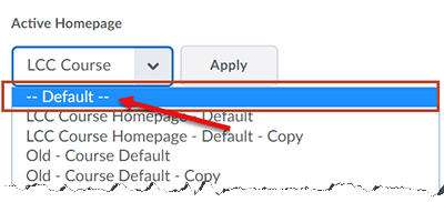 Selecting Default from the drop-down.