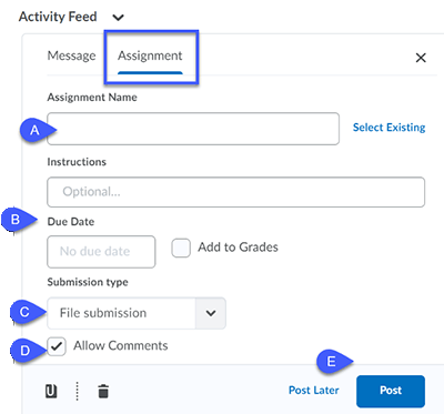 Activity Feed create assignment.