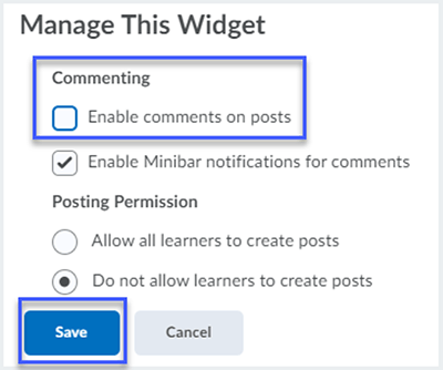 Activity Feed disable comments.