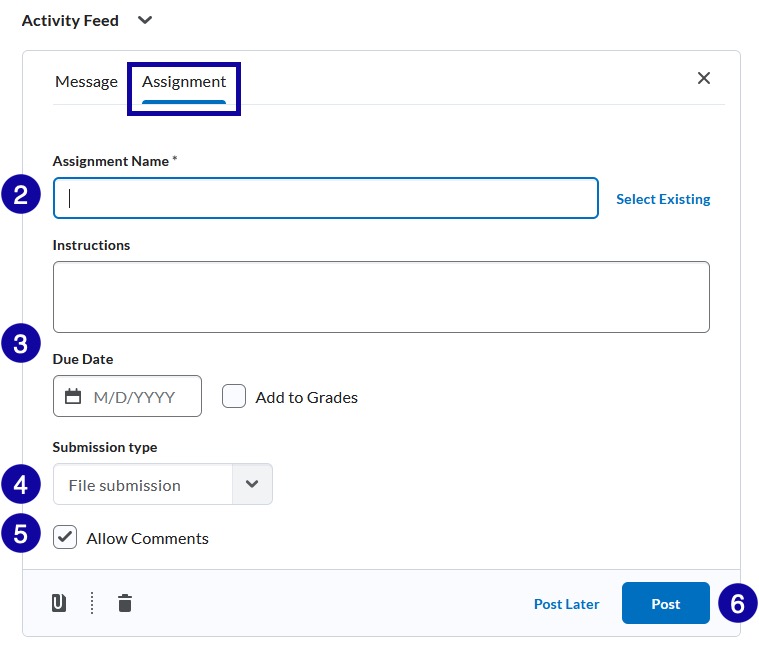 Activity feed widget numbered