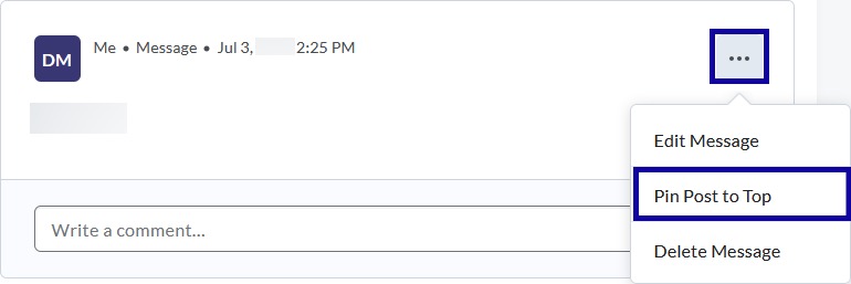Pin post to top highlighted in dropdown menu