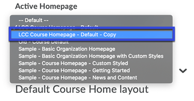 From the options, select the newly created homepage.