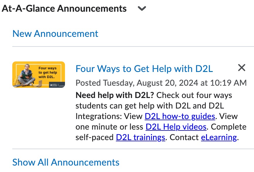 At-a-Glance Announcements Widget