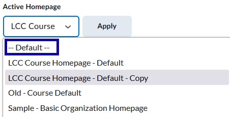 Selecting Default from the drop-down.