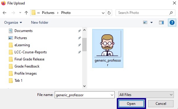 File browser window to select image.