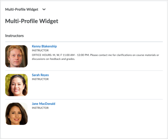 Multi-profile widget with instructors listed